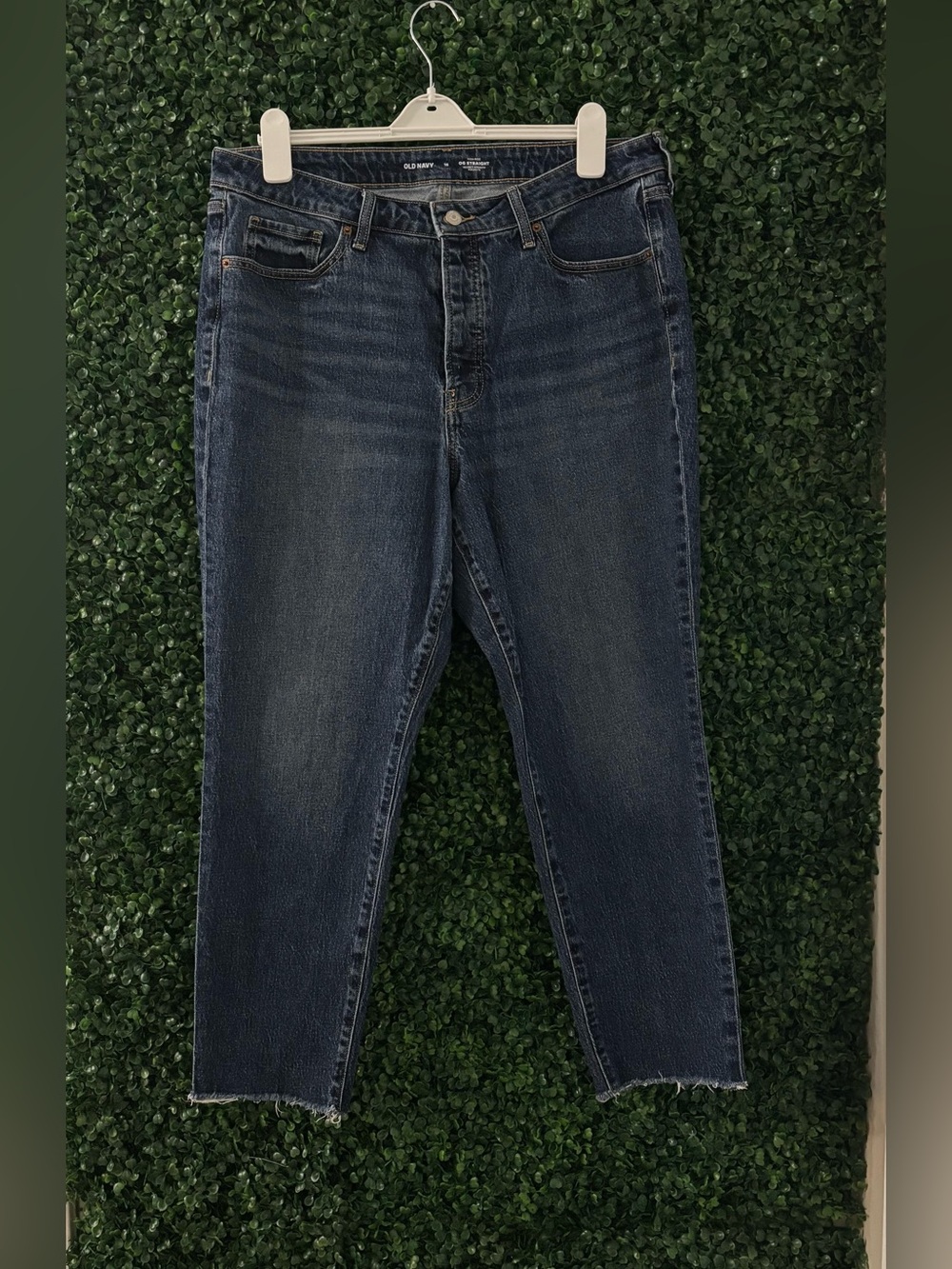 Sz 16 Old Navy OG Straight Jeans  High Rise Secret Smooth Raw Hem Ankle